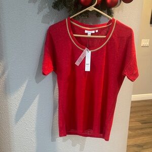 Chico's Red Short Sleeve Tee with Gold Trim